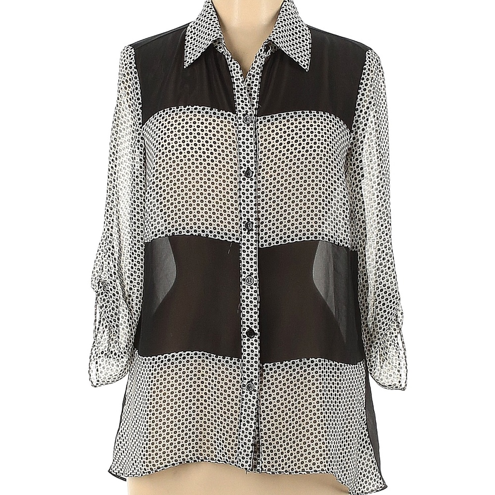 AB Studio Black Sheer Long Sleeve Blouse Size M